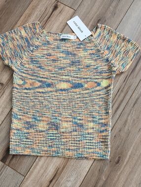 NWT Color Block Multicolor Knit Crop Top Stretchy Yellow/Orange/Teal Women's S/M